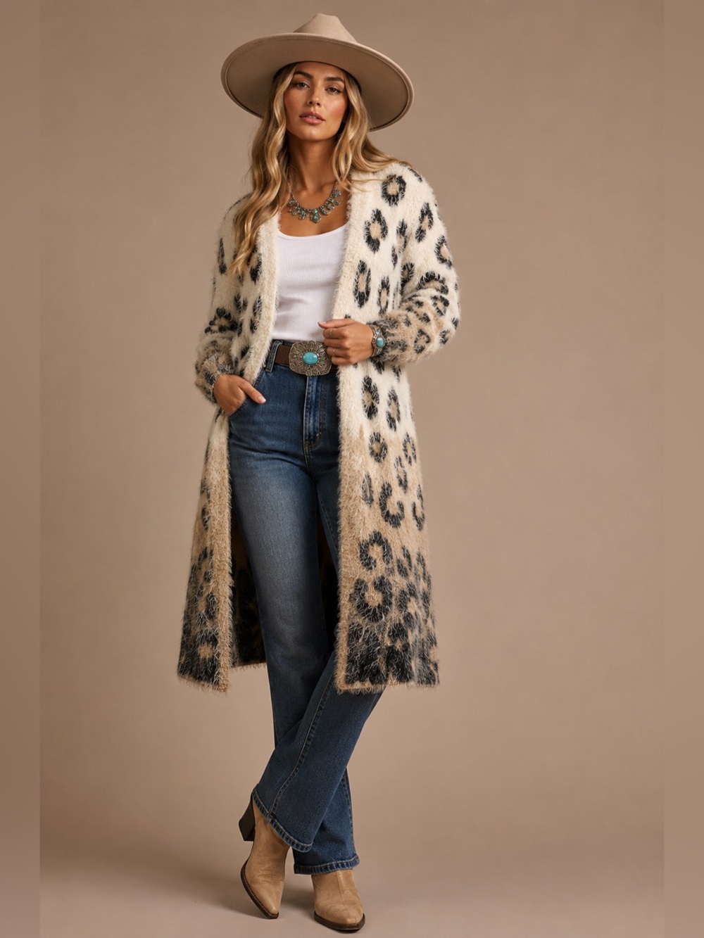 New direction duster OMBRE CARDIGAN KIMONO WESTERN sweater ANIMAL PRINT boho MED